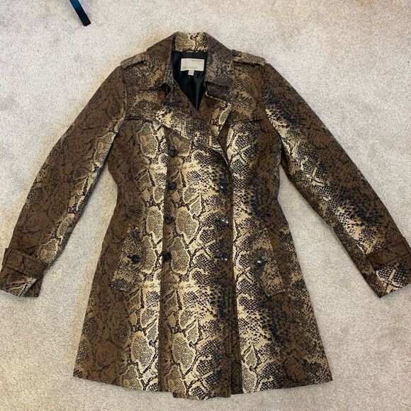 Banana Republic Heritage brown snake print trench coat M - Picture 9 of 14